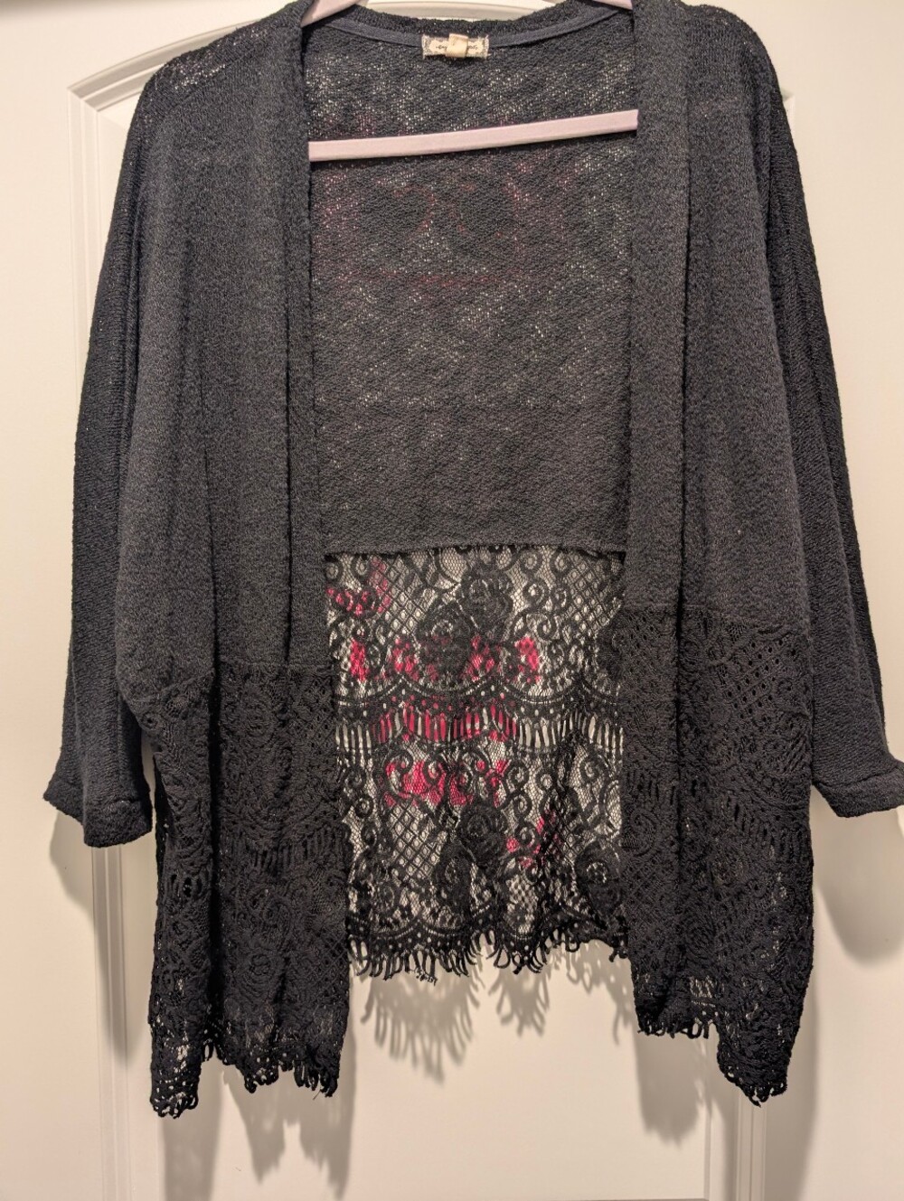 Eyeshadow Black Crochet-Hem Open-Front Cardigan